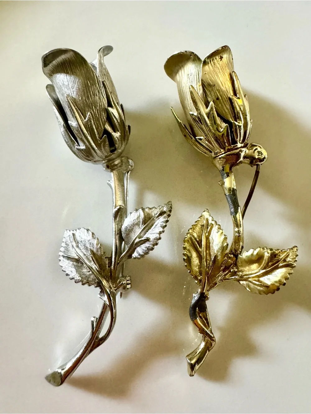 Vintage Gold and Silver Tone Rose Brooches